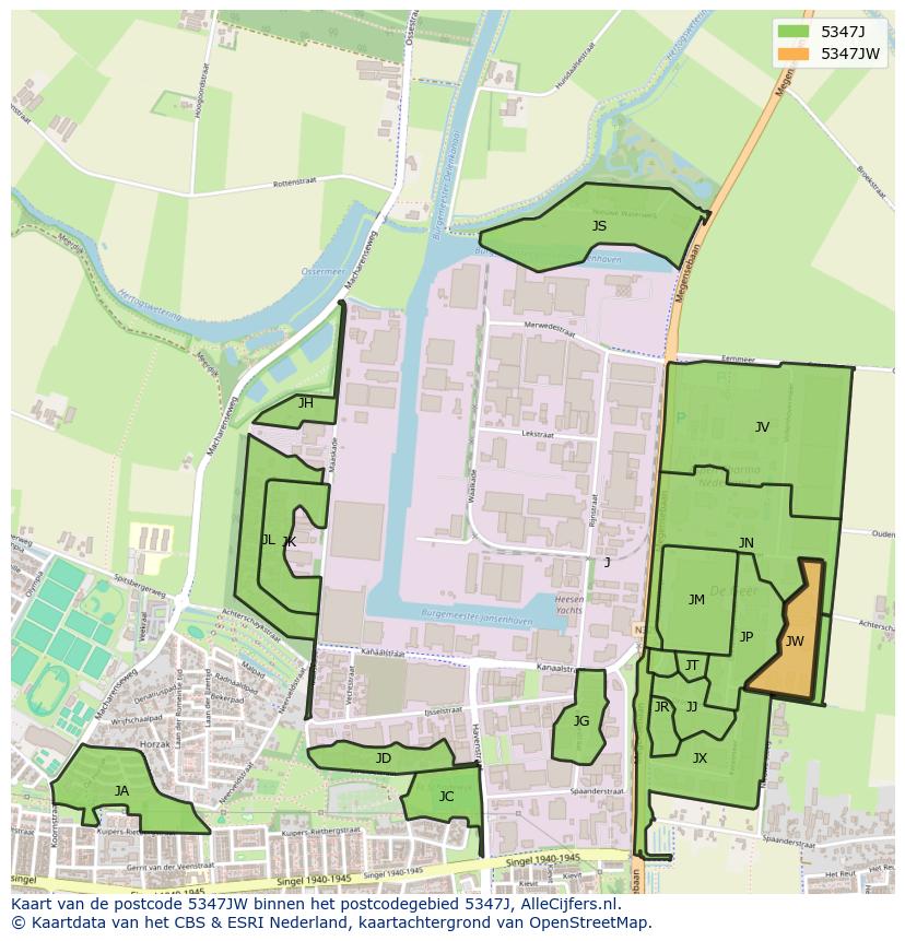 Afbeelding van het postcodegebied 5347 JW op de kaart.