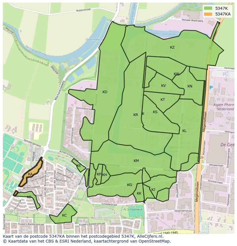 Afbeelding van het postcodegebied 5347 KA op de kaart.