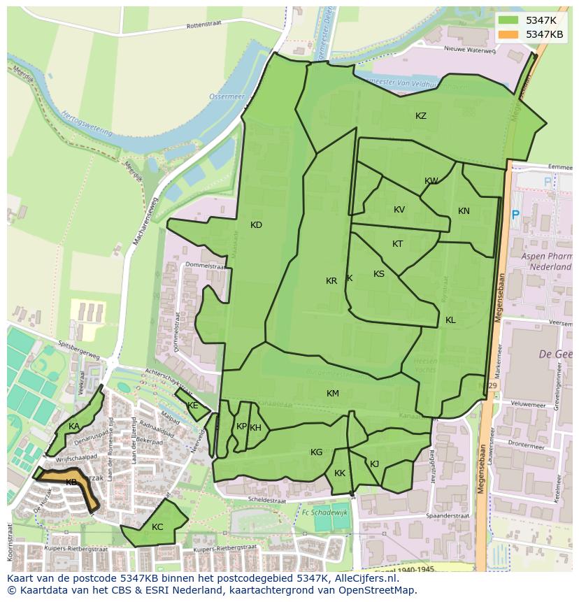 Afbeelding van het postcodegebied 5347 KB op de kaart.
