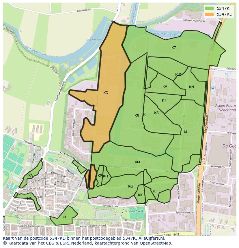 Afbeelding van het postcodegebied 5347 KD op de kaart.