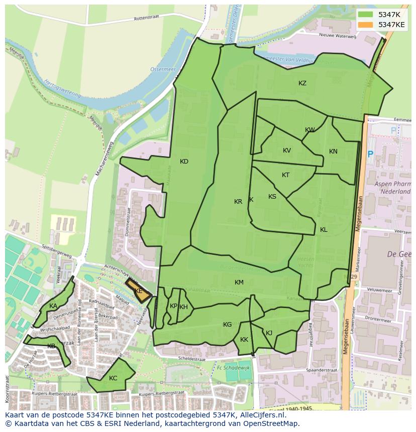 Afbeelding van het postcodegebied 5347 KE op de kaart.
