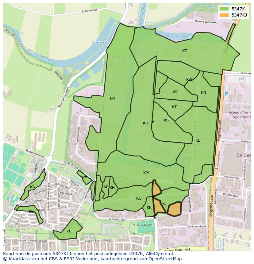 Afbeelding van het postcodegebied 5347 KJ op de kaart.