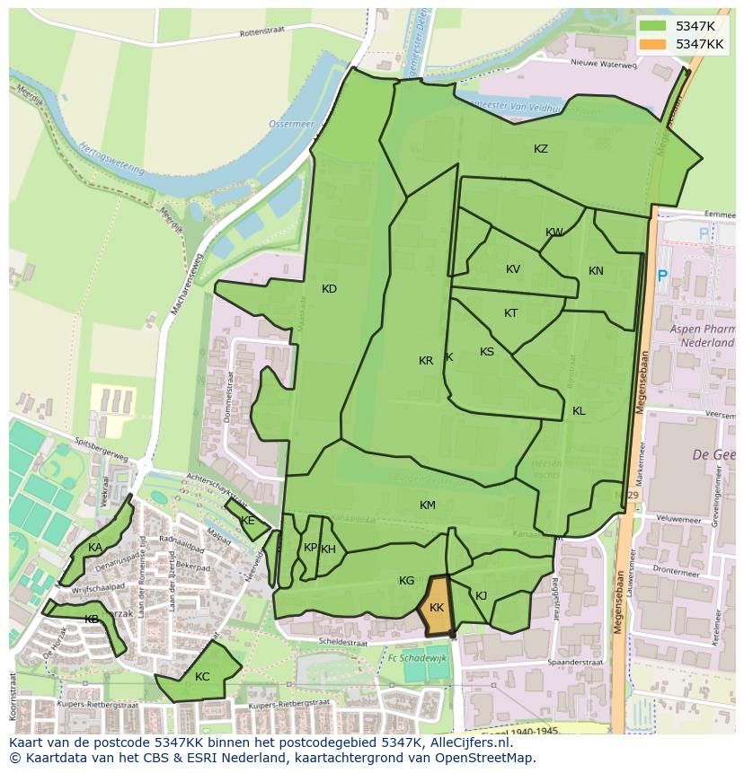 Afbeelding van het postcodegebied 5347 KK op de kaart.