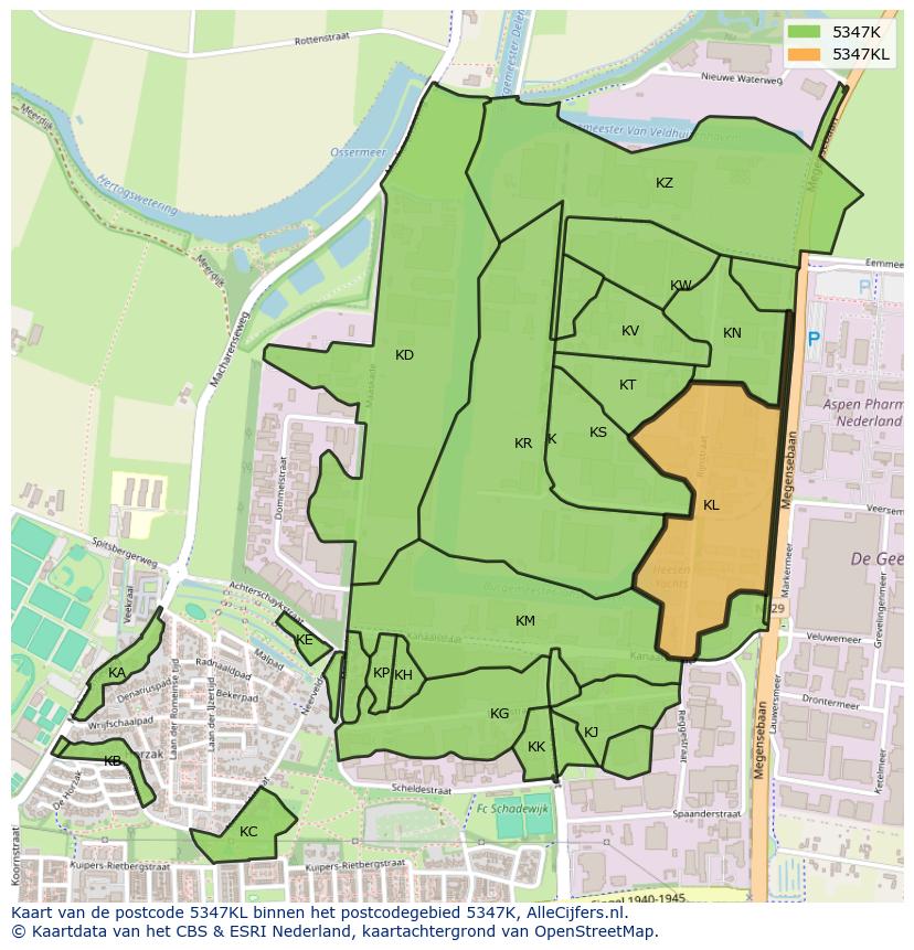 Afbeelding van het postcodegebied 5347 KL op de kaart.