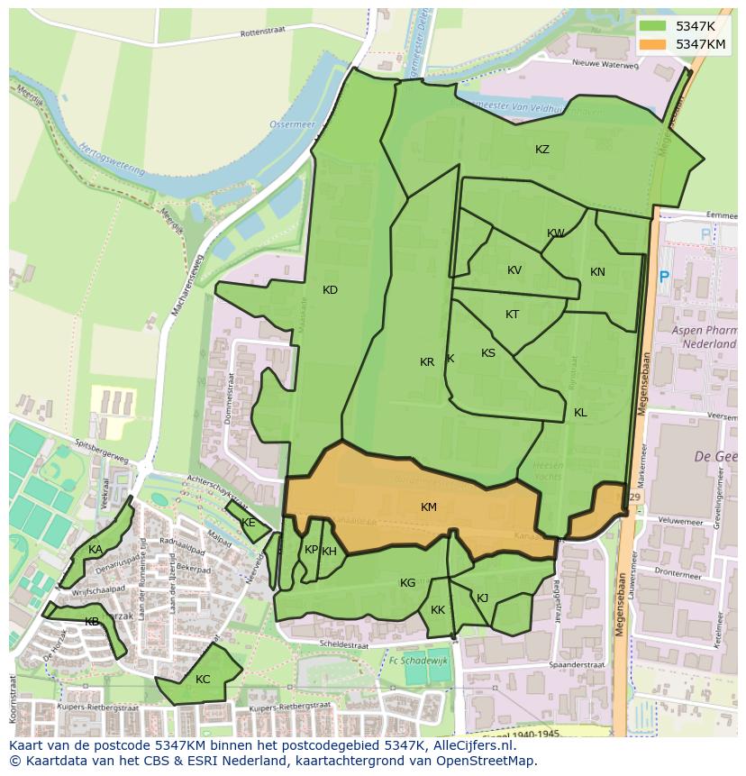 Afbeelding van het postcodegebied 5347 KM op de kaart.