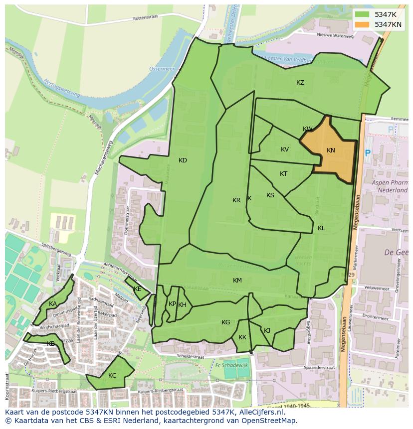 Afbeelding van het postcodegebied 5347 KN op de kaart.