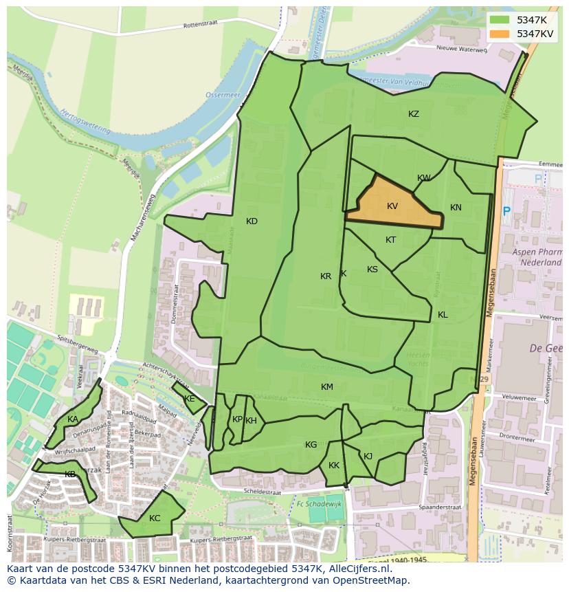 Afbeelding van het postcodegebied 5347 KV op de kaart.