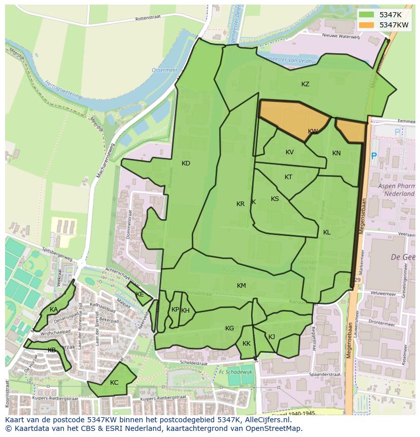 Afbeelding van het postcodegebied 5347 KW op de kaart.