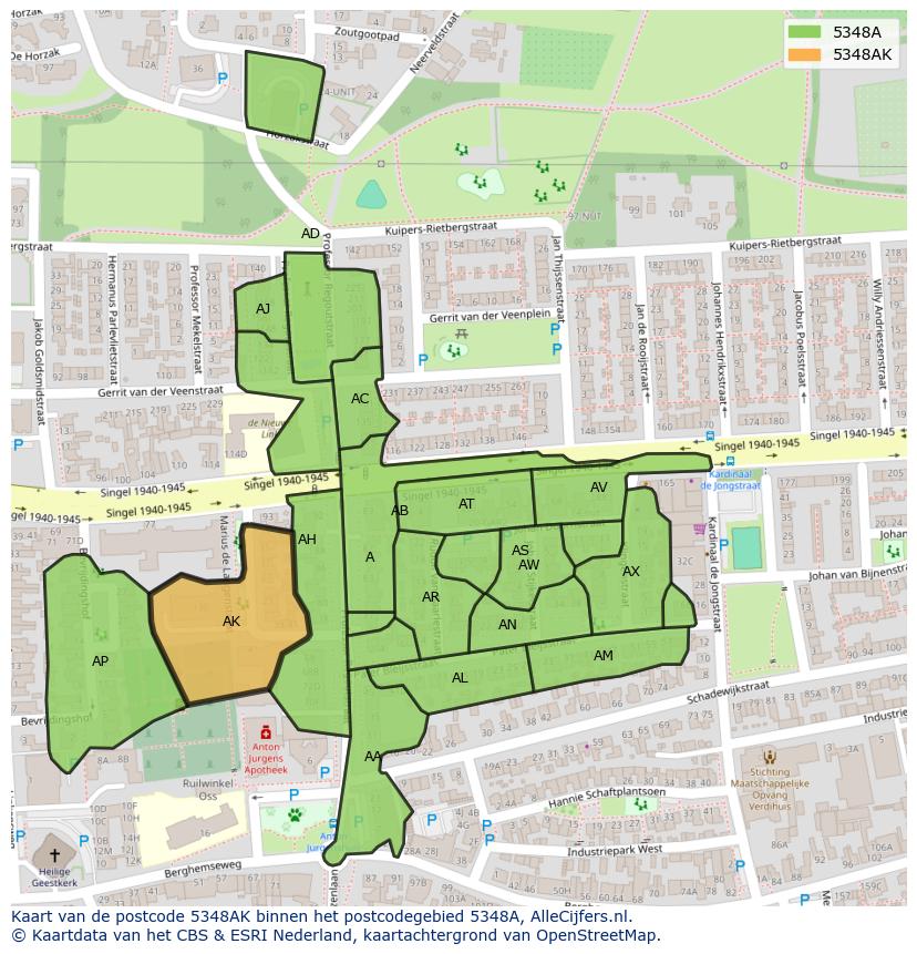 Afbeelding van het postcodegebied 5348 AK op de kaart.