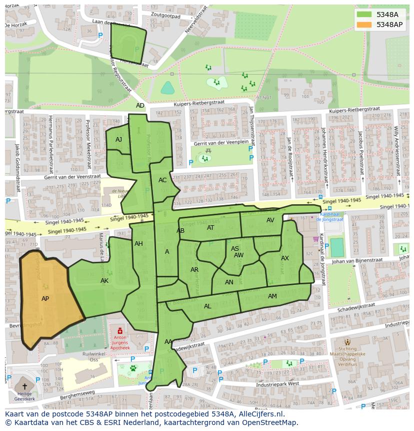 Afbeelding van het postcodegebied 5348 AP op de kaart.