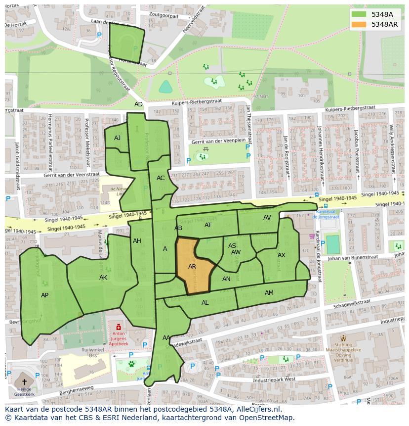 Afbeelding van het postcodegebied 5348 AR op de kaart.