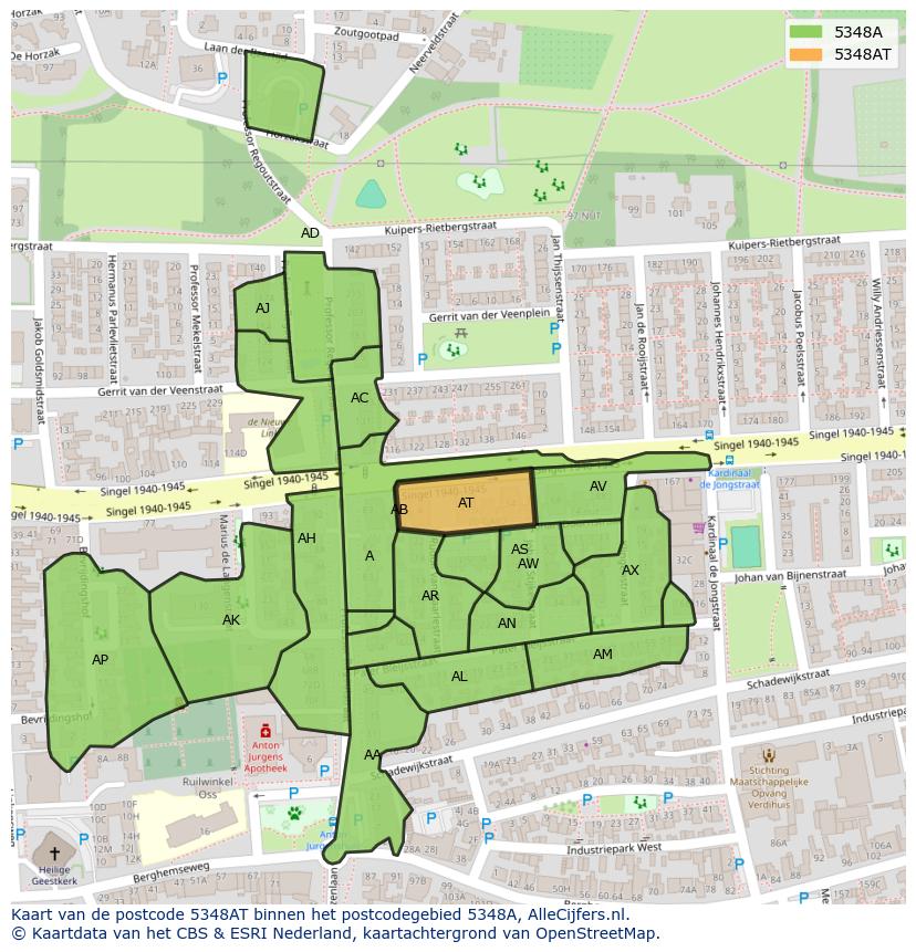 Afbeelding van het postcodegebied 5348 AT op de kaart.