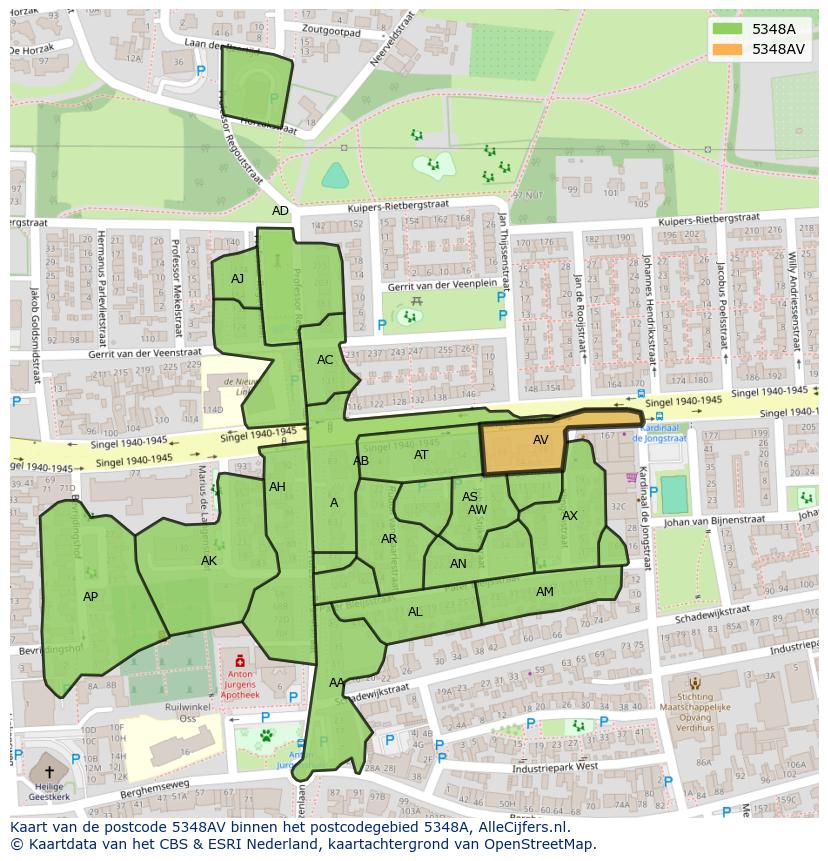 Afbeelding van het postcodegebied 5348 AV op de kaart.