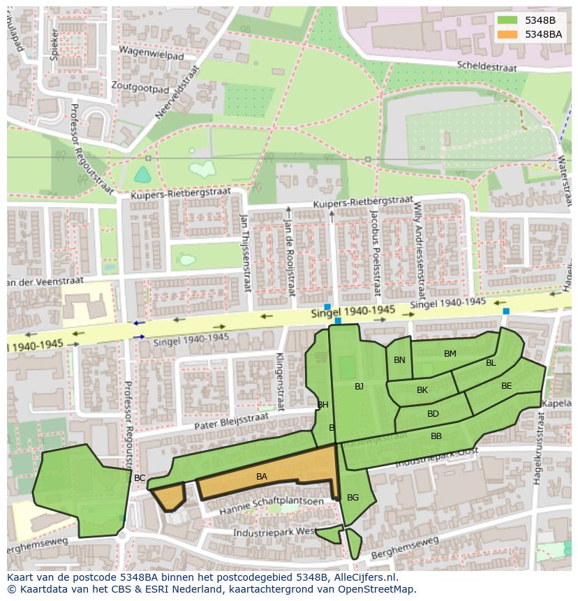 Afbeelding van het postcodegebied 5348 BA op de kaart.