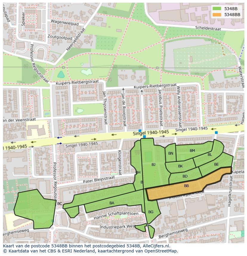 Afbeelding van het postcodegebied 5348 BB op de kaart.