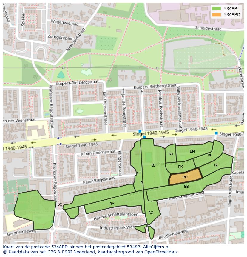 Afbeelding van het postcodegebied 5348 BD op de kaart.