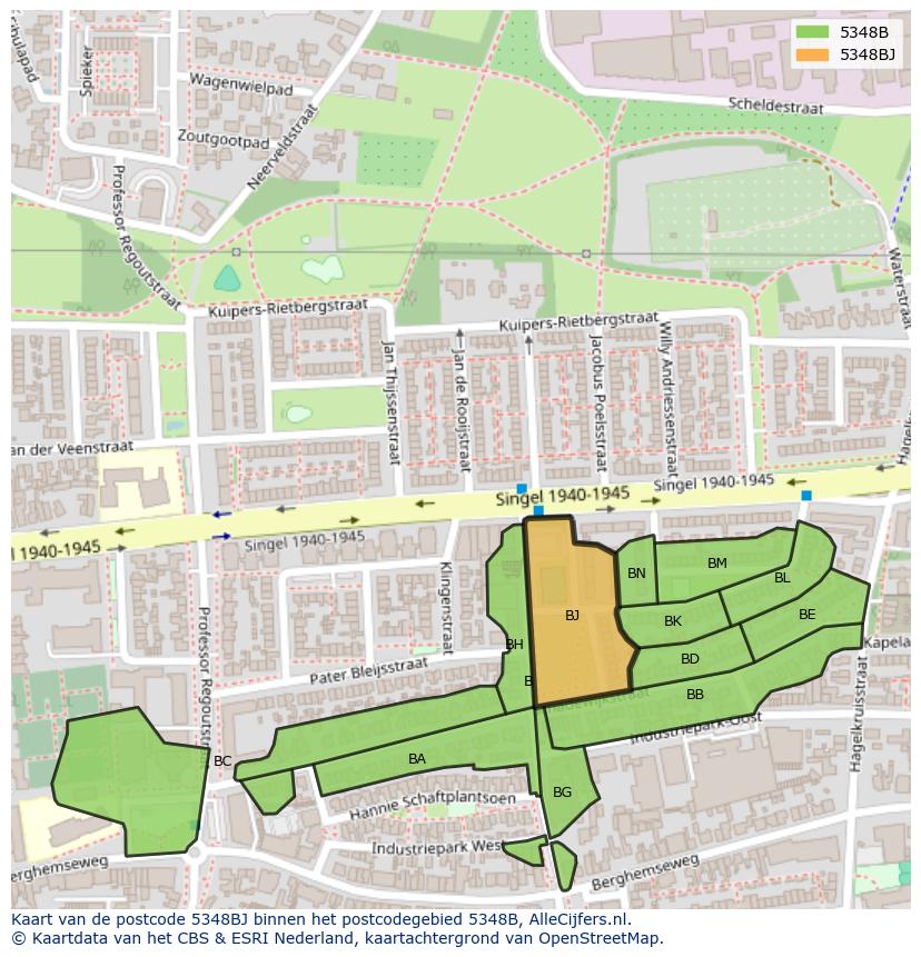 Afbeelding van het postcodegebied 5348 BJ op de kaart.