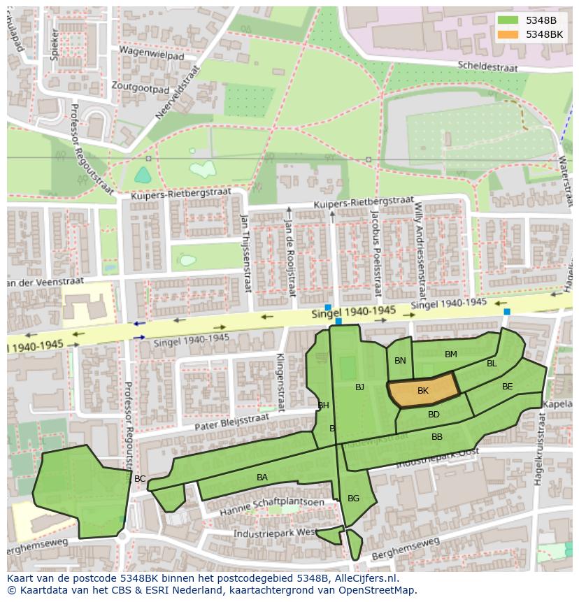 Afbeelding van het postcodegebied 5348 BK op de kaart.