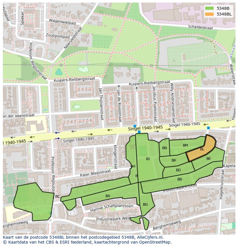 Afbeelding van het postcodegebied 5348 BL op de kaart.