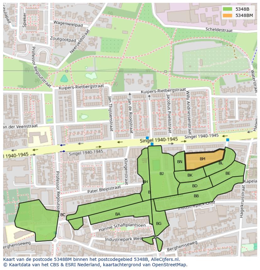 Afbeelding van het postcodegebied 5348 BM op de kaart.