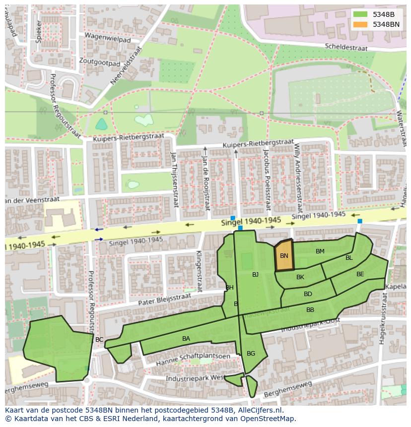 Afbeelding van het postcodegebied 5348 BN op de kaart.