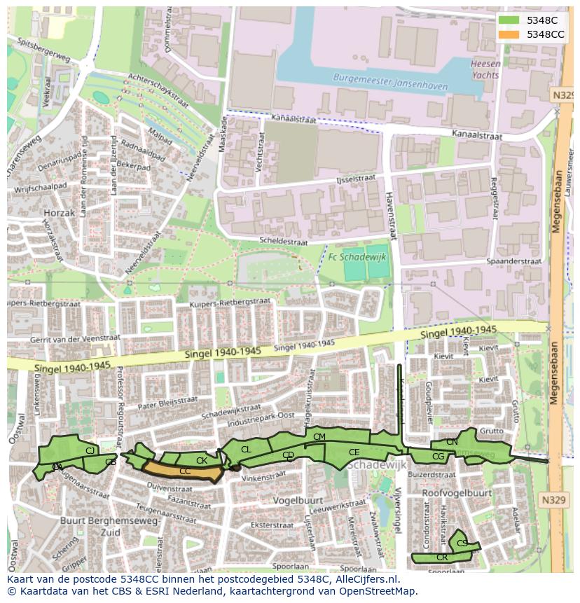 Afbeelding van het postcodegebied 5348 CC op de kaart.