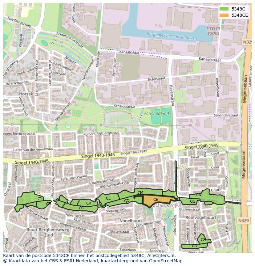 Afbeelding van het postcodegebied 5348 CE op de kaart.