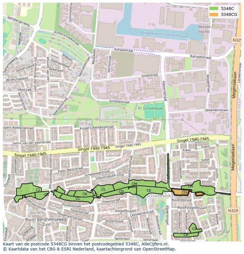 Afbeelding van het postcodegebied 5348 CG op de kaart.