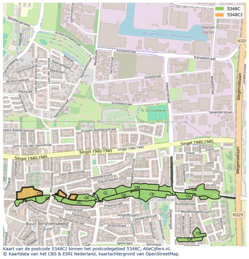 Afbeelding van het postcodegebied 5348 CJ op de kaart.