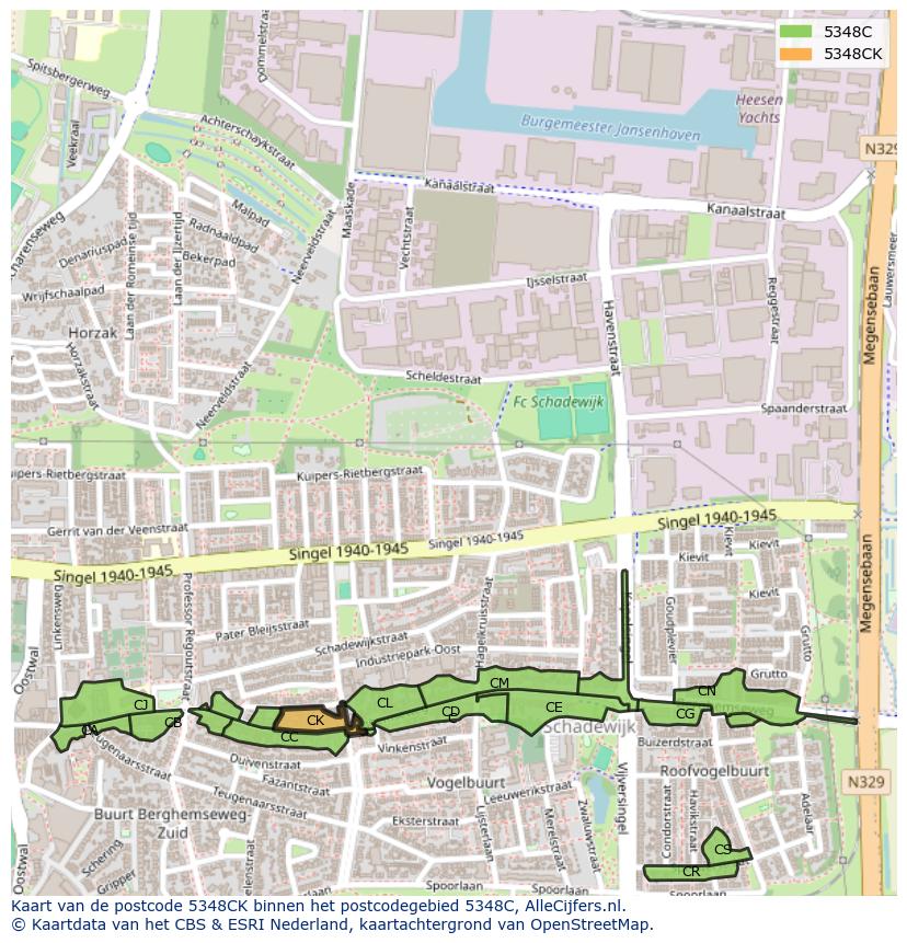 Afbeelding van het postcodegebied 5348 CK op de kaart.