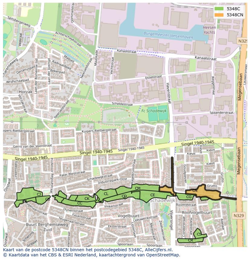 Afbeelding van het postcodegebied 5348 CN op de kaart.