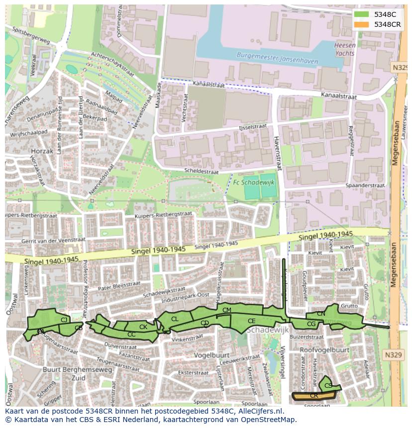 Afbeelding van het postcodegebied 5348 CR op de kaart.