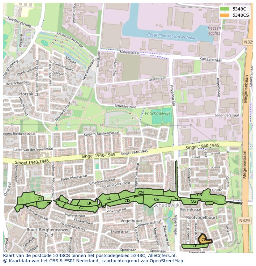 Afbeelding van het postcodegebied 5348 CS op de kaart.
