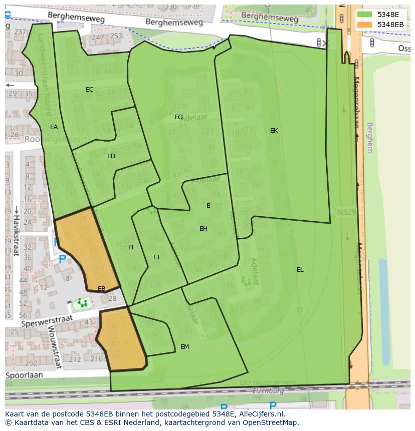 Afbeelding van het postcodegebied 5348 EB op de kaart.