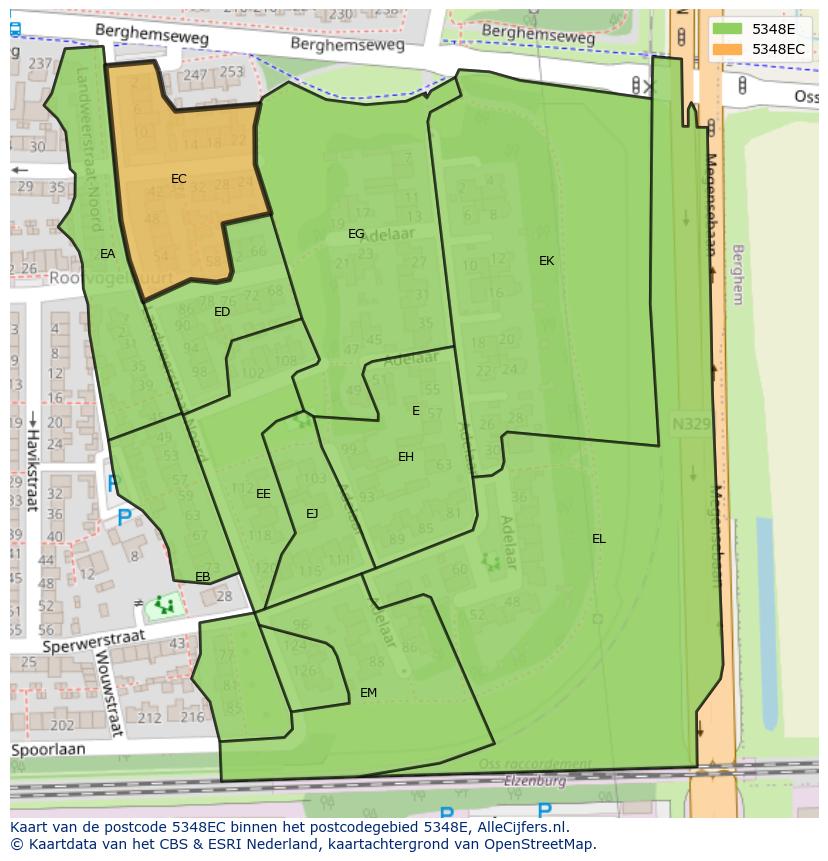 Afbeelding van het postcodegebied 5348 EC op de kaart.
