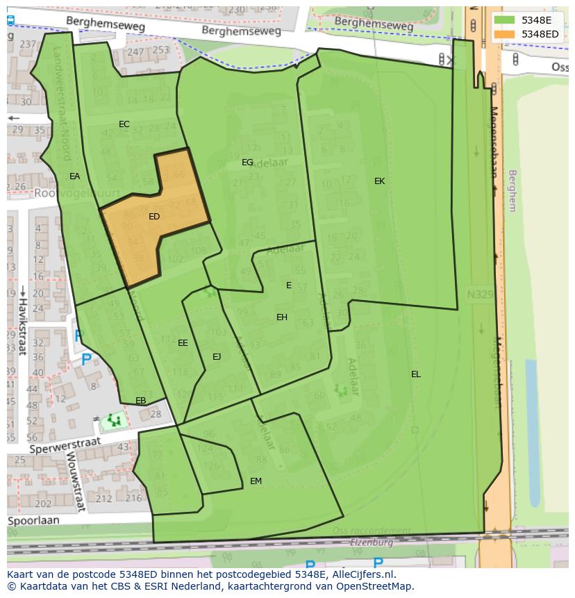 Afbeelding van het postcodegebied 5348 ED op de kaart.