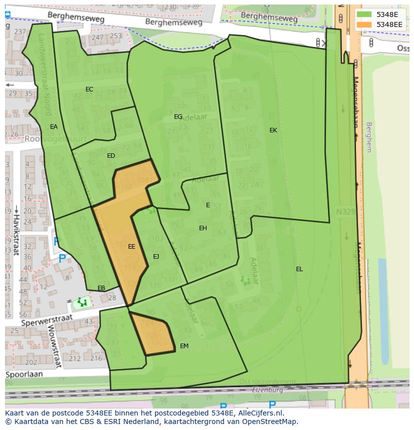 Afbeelding van het postcodegebied 5348 EE op de kaart.