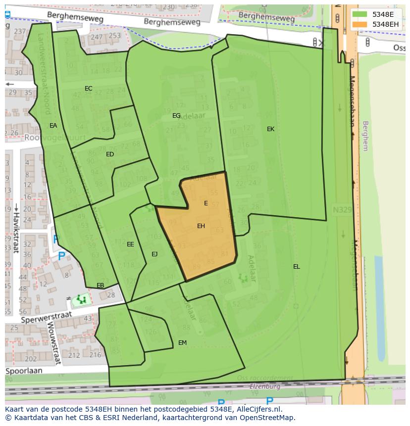 Afbeelding van het postcodegebied 5348 EH op de kaart.