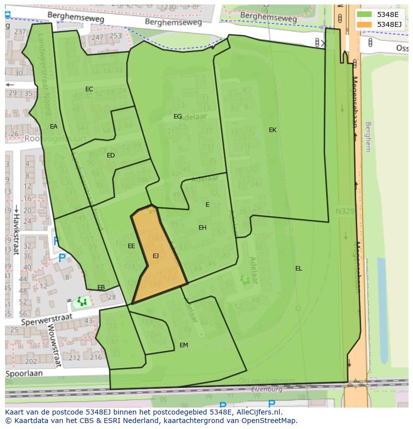 Afbeelding van het postcodegebied 5348 EJ op de kaart.
