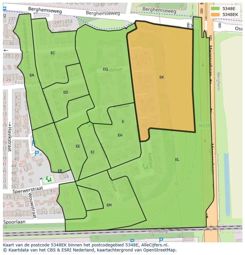 Afbeelding van het postcodegebied 5348 EK op de kaart.