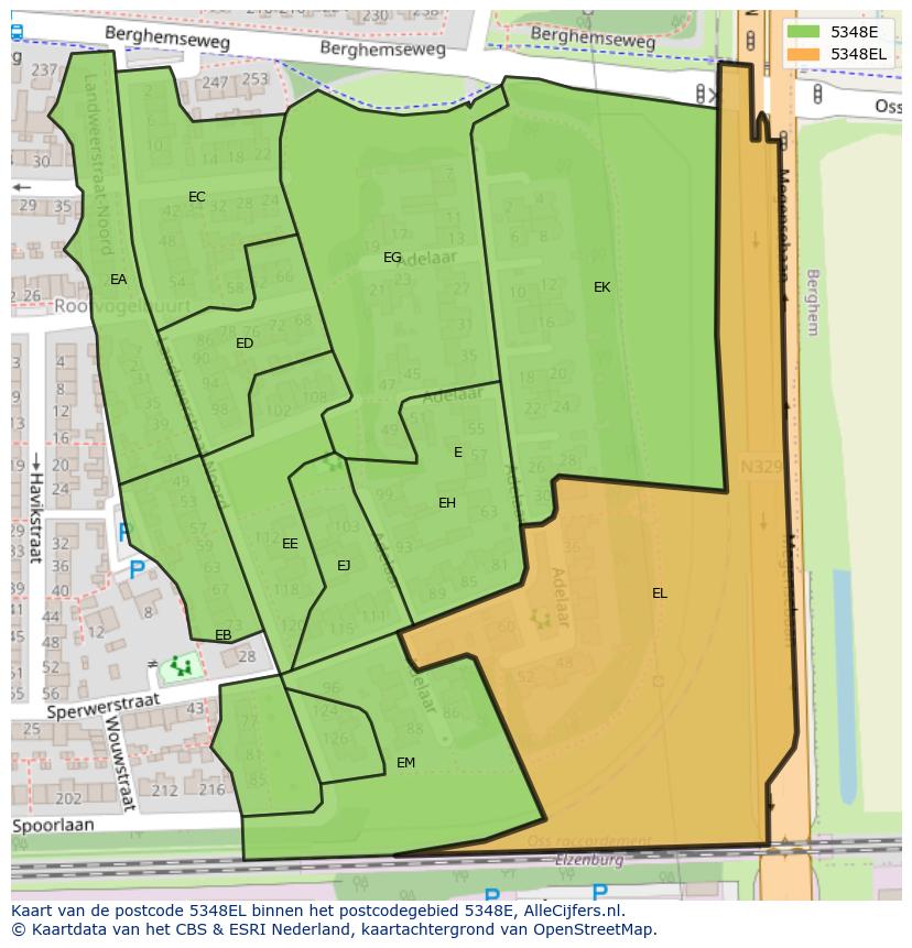 Afbeelding van het postcodegebied 5348 EL op de kaart.