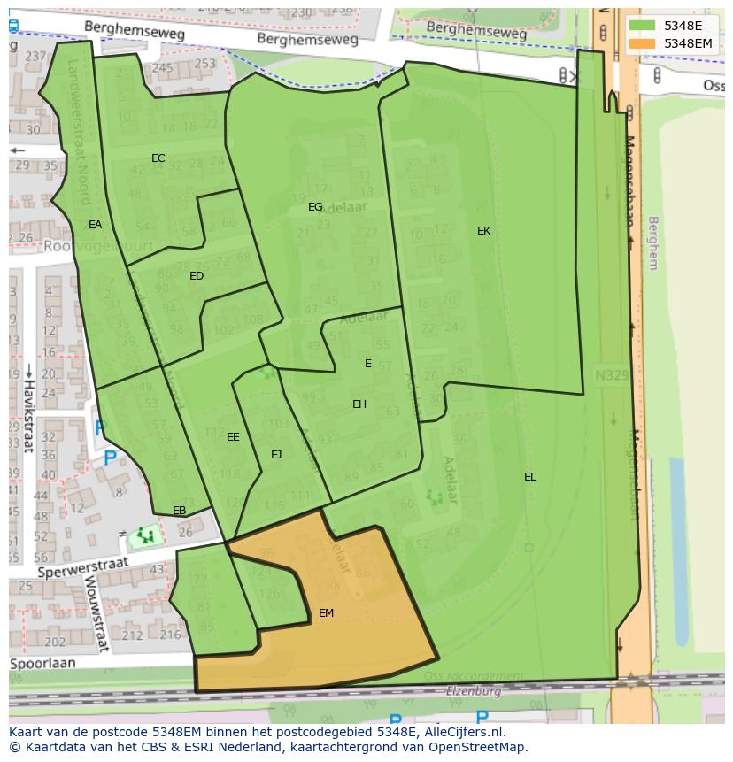 Afbeelding van het postcodegebied 5348 EM op de kaart.