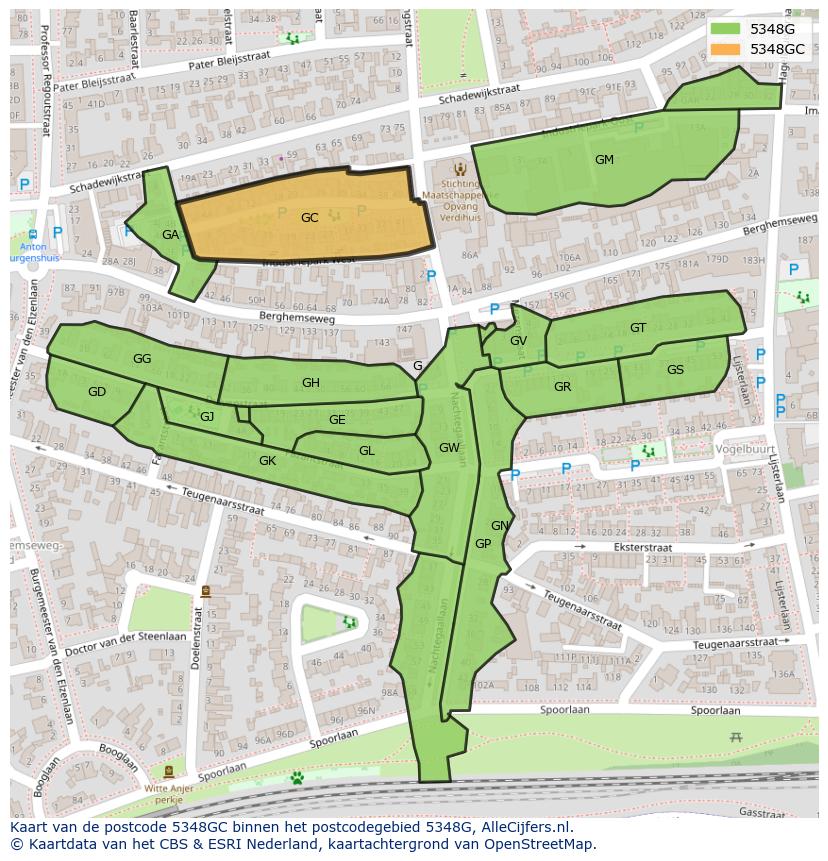 Afbeelding van het postcodegebied 5348 GC op de kaart.