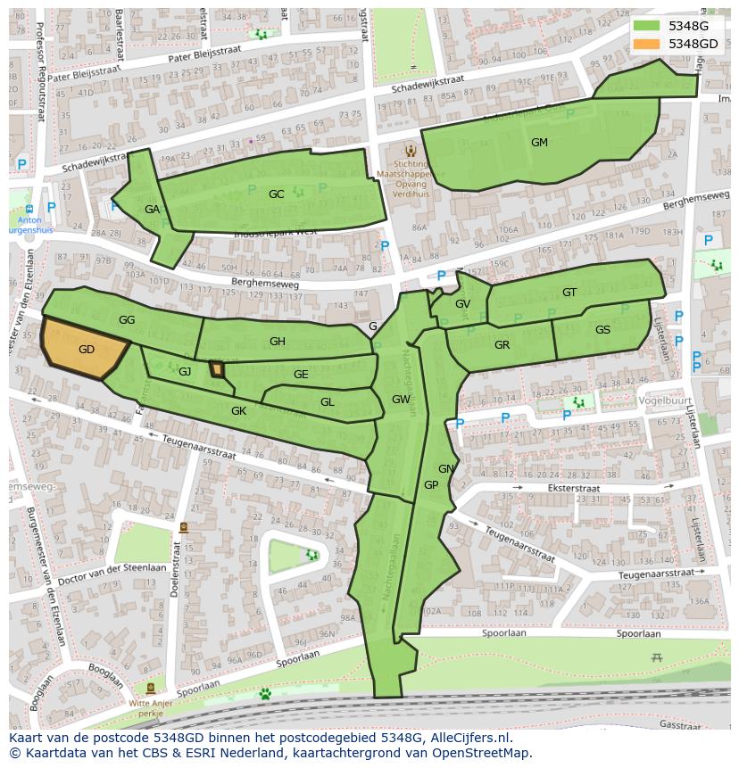 Afbeelding van het postcodegebied 5348 GD op de kaart.
