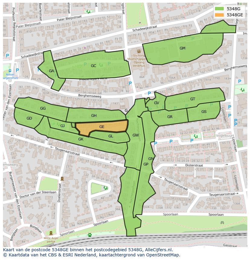 Afbeelding van het postcodegebied 5348 GE op de kaart.