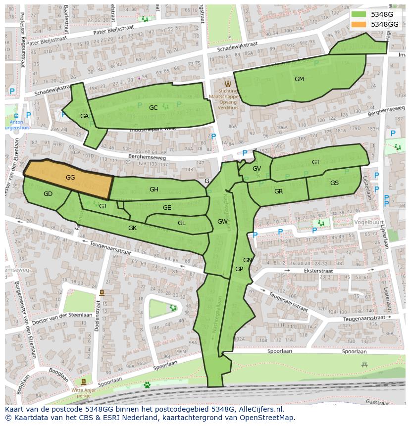 Afbeelding van het postcodegebied 5348 GG op de kaart.