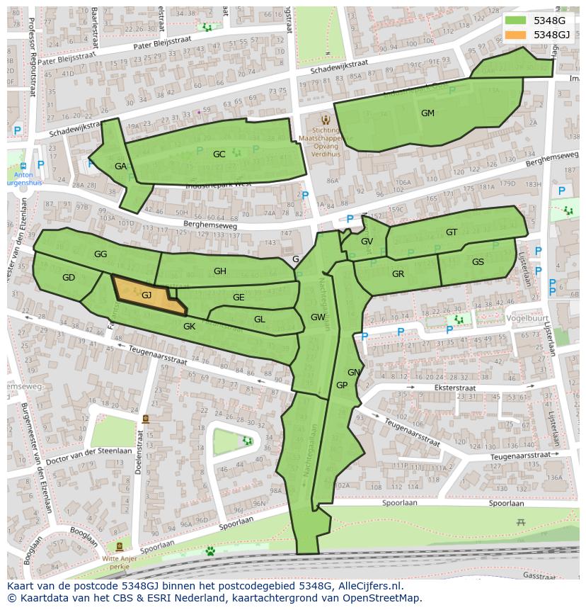 Afbeelding van het postcodegebied 5348 GJ op de kaart.