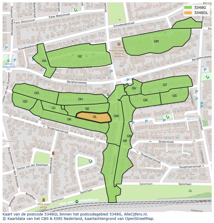 Afbeelding van het postcodegebied 5348 GL op de kaart.