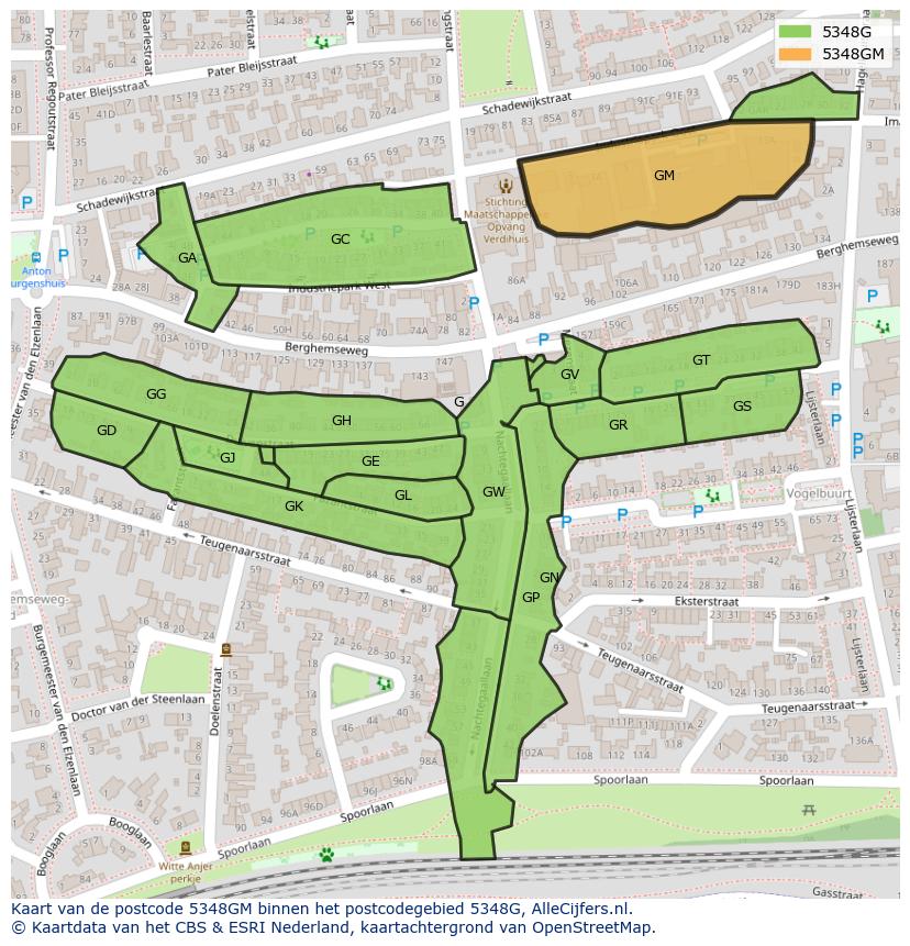 Afbeelding van het postcodegebied 5348 GM op de kaart.
