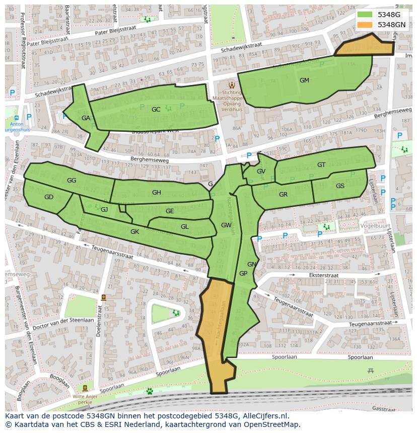 Afbeelding van het postcodegebied 5348 GN op de kaart.